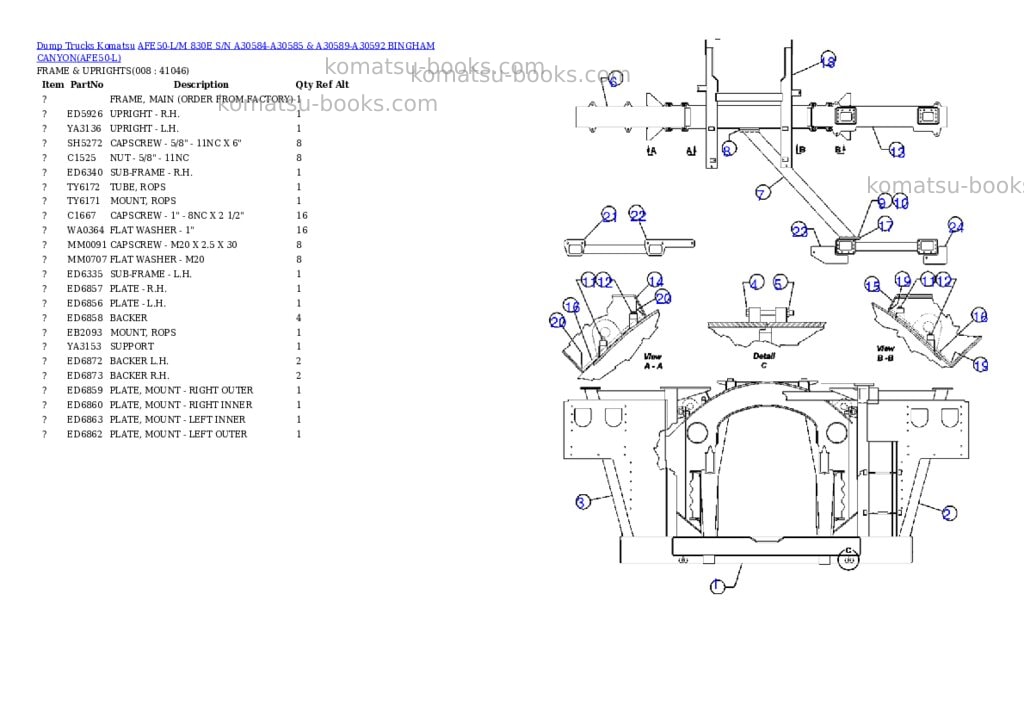 Komatsu afe50-l/m 830e s/n a30584-a30585 & a30589-a30592 bingham canyon Parts catalog cover Page 4 Komatsu afe50-l/m 830e s/n a30584-a30585 & a30589-a30592 bingham canyon Parts catalog cover Page 4