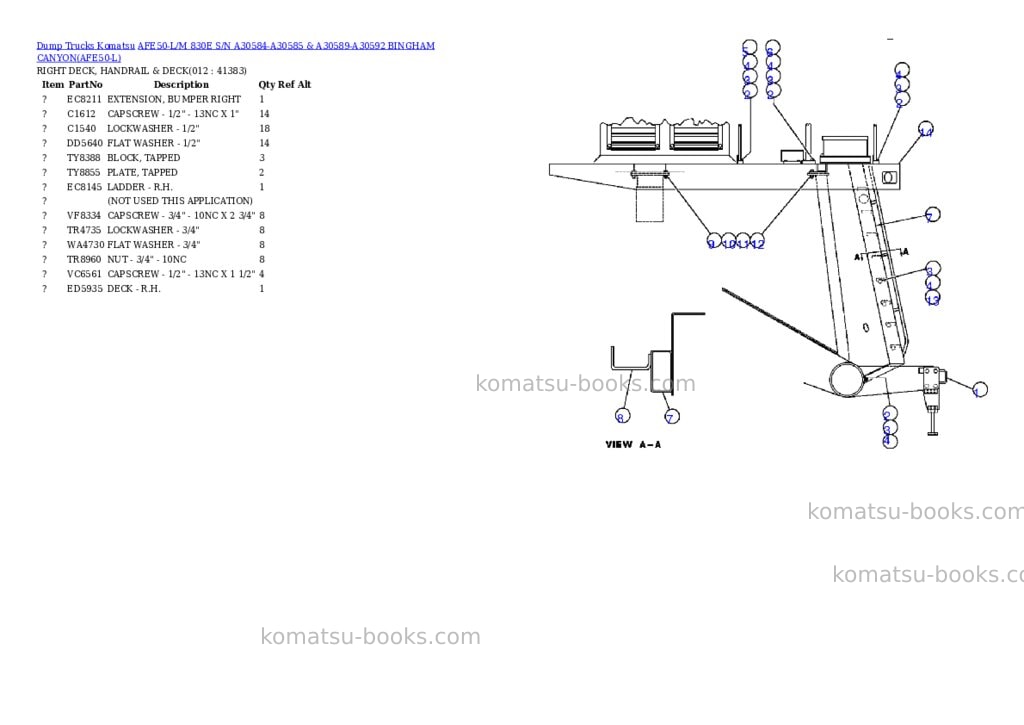 Komatsu afe50-l/m 830e s/n a30584-a30585 & a30589-a30592 bingham canyon Parts catalog cover Page 6 Komatsu afe50-l/m 830e s/n a30584-a30585 & a30589-a30592 bingham canyon Parts catalog cover Page 6