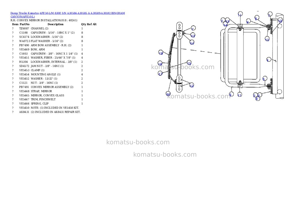 Komatsu afe50-l/m 830e s/n a30584-a30585 & a30589-a30592 bingham canyon Parts catalog cover Page 9 Komatsu afe50-l/m 830e s/n a30584-a30585 & a30589-a30592 bingham canyon Parts catalog cover Page 9