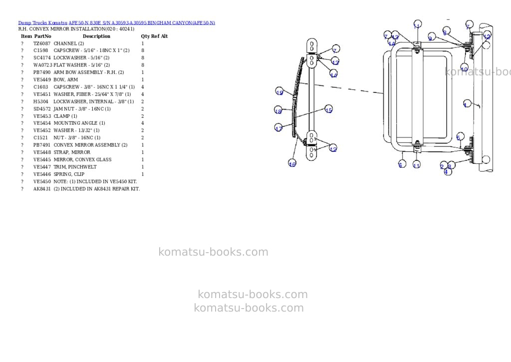 Komatsu afe50-n 830e s/n a30593-a30595 bingham canyon Parts catalog cover Page 10