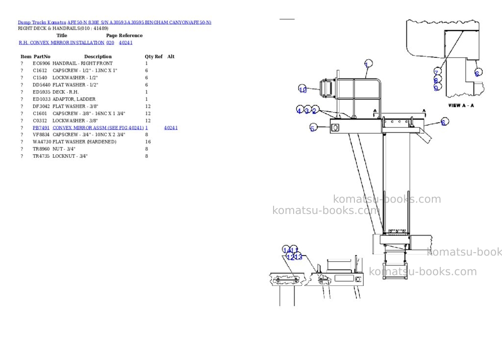 Komatsu afe50-n 830e s/n a30593-a30595 bingham canyon Parts catalog cover Page 5