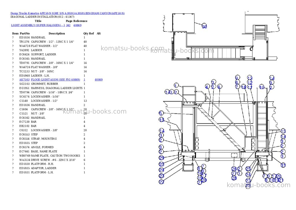 Komatsu afe50-n 830e s/n a30593-a30595 bingham canyon Parts catalog cover Page 6