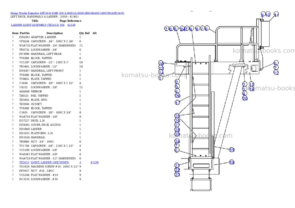 Komatsu afe50-n 830e s/n a30593-a30595 bingham canyon Parts catalog cover Page 8