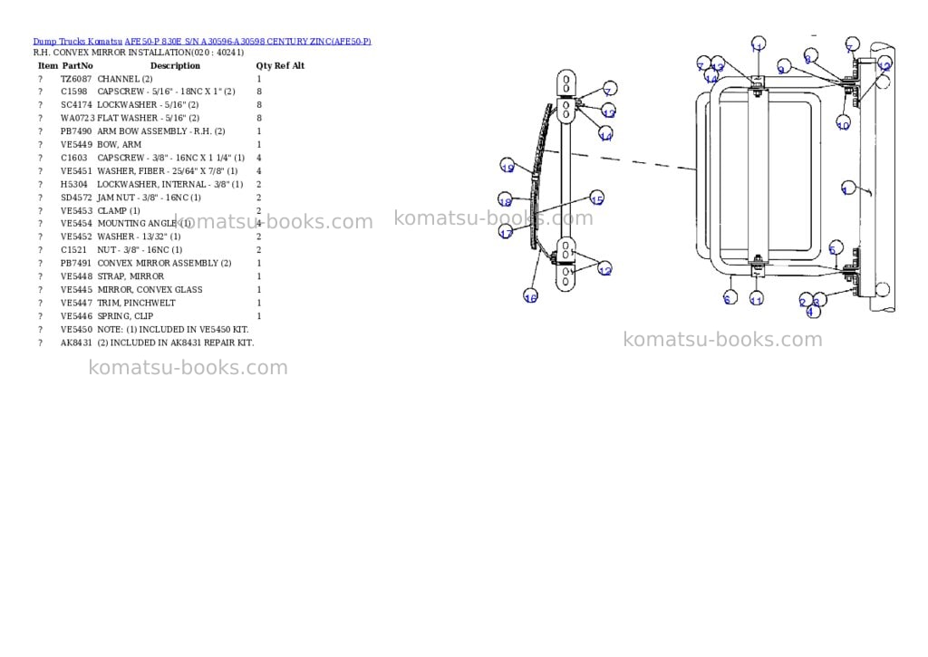 Komatsu afe50-p 830e s/n a30596-a30598 century zinc Parts catalog cover Page 10 Komatsu afe50-p 830e s/n a30596-a30598 century zinc Parts catalog cover Page 10