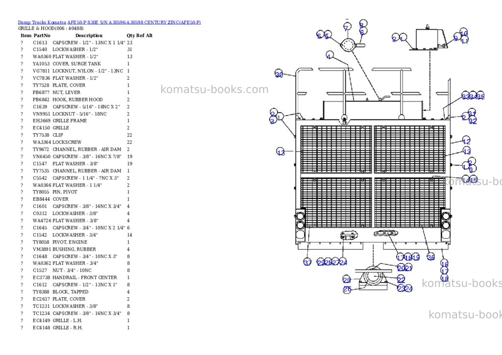 Komatsu afe50-p 830e s/n a30596-a30598 century zinc Parts catalog cover Page 3 Komatsu afe50-p 830e s/n a30596-a30598 century zinc Parts catalog cover Page 3