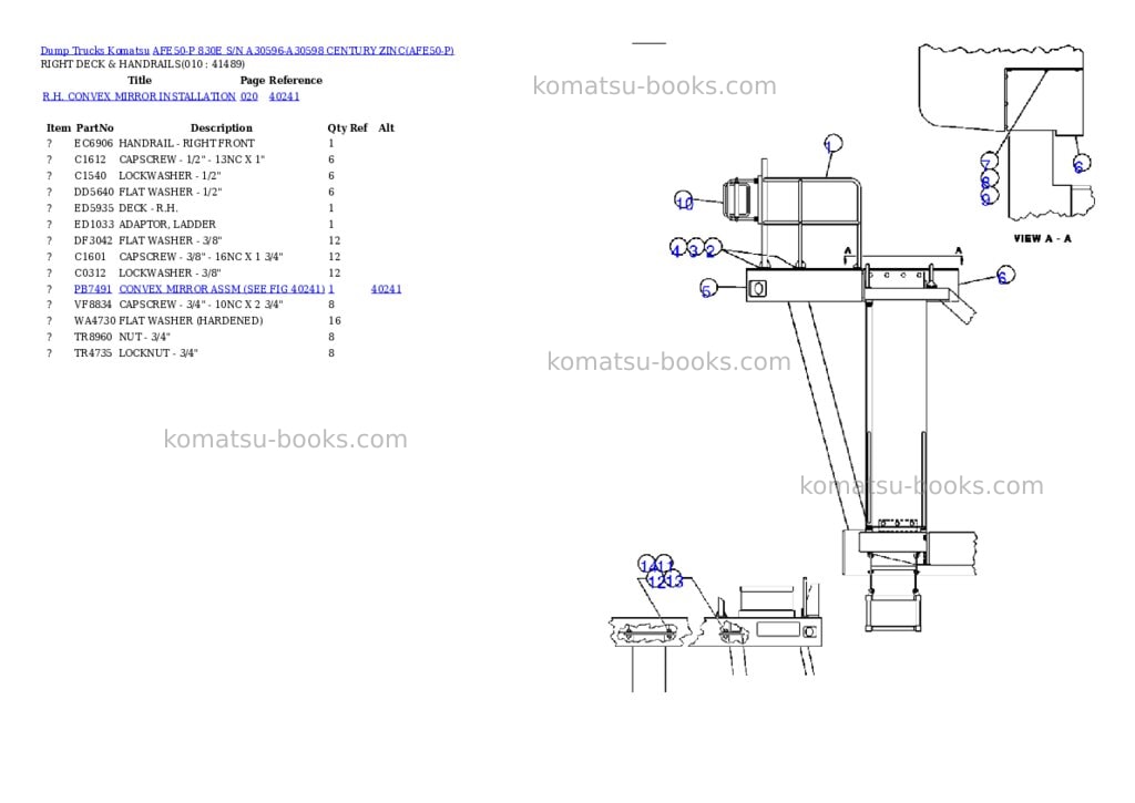 Komatsu afe50-p 830e s/n a30596-a30598 century zinc Parts catalog cover Page 5 Komatsu afe50-p 830e s/n a30596-a30598 century zinc Parts catalog cover Page 5