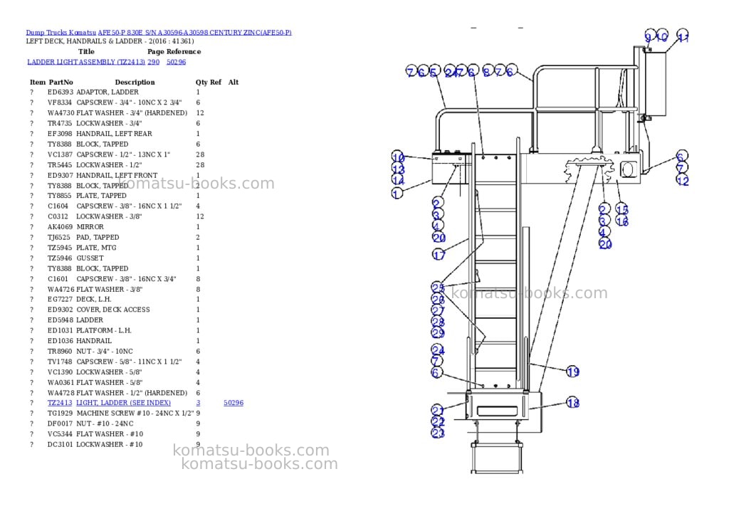 Komatsu afe50-p 830e s/n a30596-a30598 century zinc Parts catalog cover Page 8 Komatsu afe50-p 830e s/n a30596-a30598 century zinc Parts catalog cover Page 8