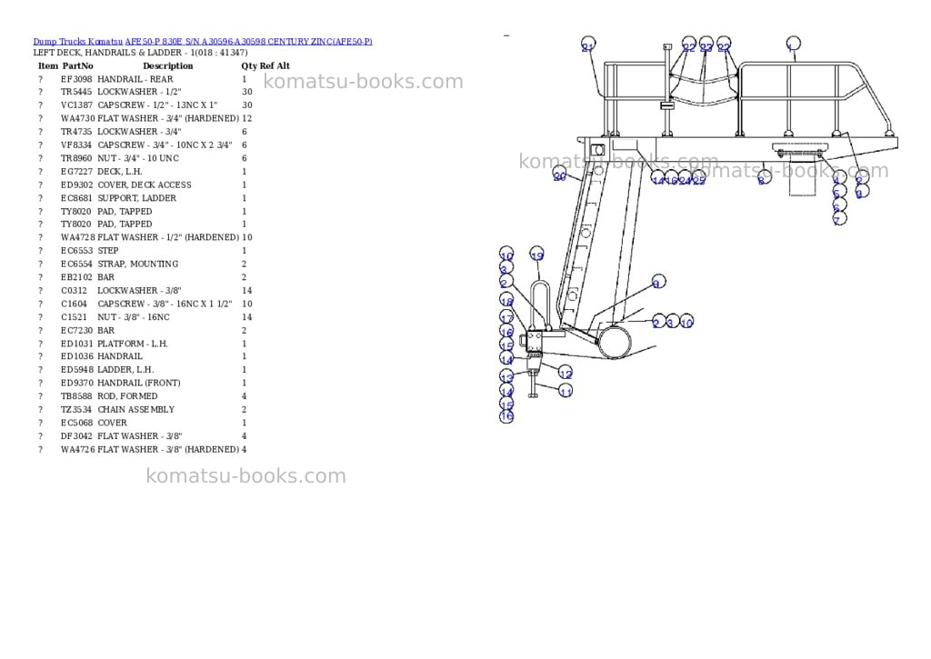 Komatsu afe50-p 830e s/n a30596-a30598 century zinc Parts catalog cover Page 9 Komatsu afe50-p 830e s/n a30596-a30598 century zinc Parts catalog cover Page 9
