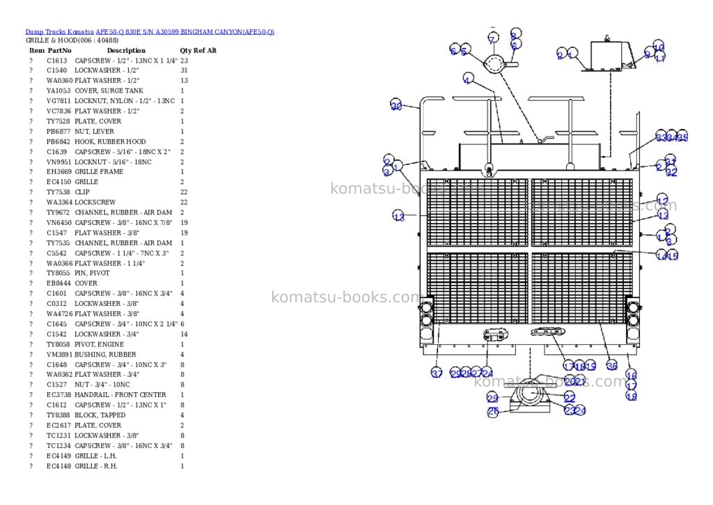 Komatsu afe50-q 830e s/n a30599 bingham canyon Parts catalog cover Page 3