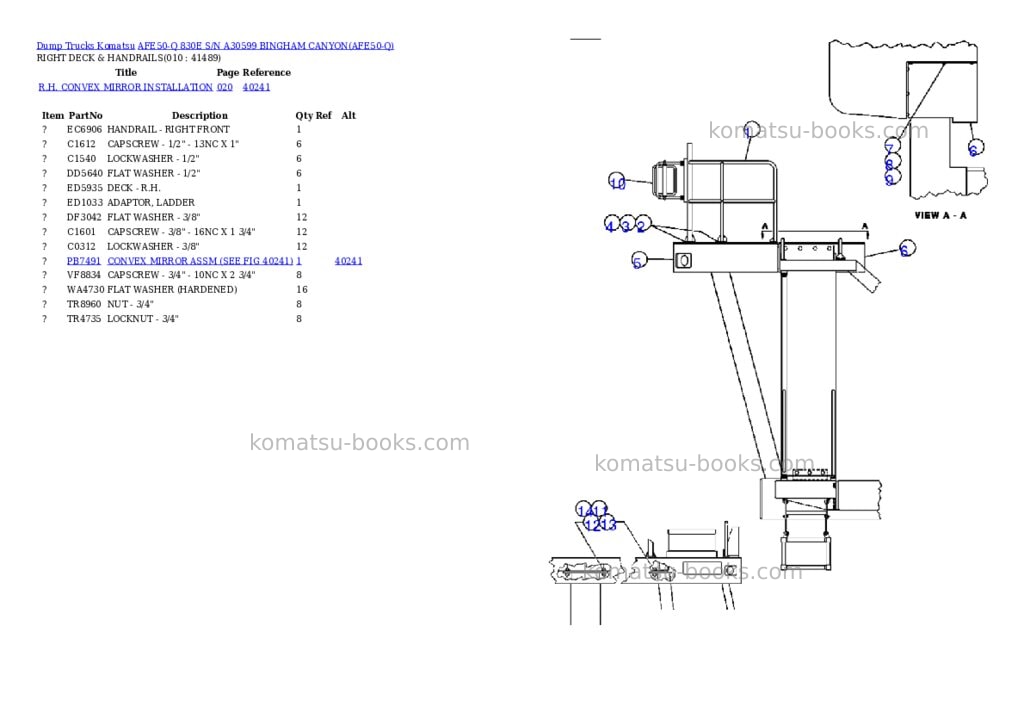 Komatsu afe50-q 830e s/n a30599 bingham canyon Parts catalog cover Page 5