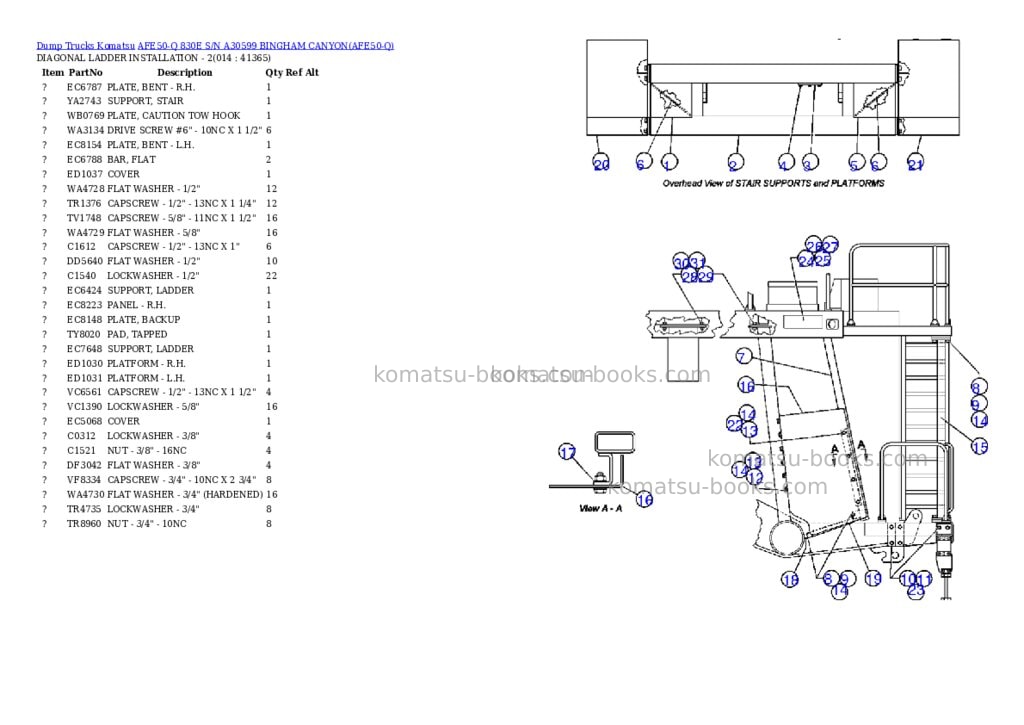 Komatsu afe50-q 830e s/n a30599 bingham canyon Parts catalog cover Page 7