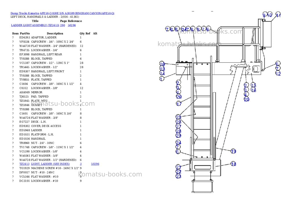 Komatsu afe50-q 830e s/n a30599 bingham canyon Parts catalog cover Page 8