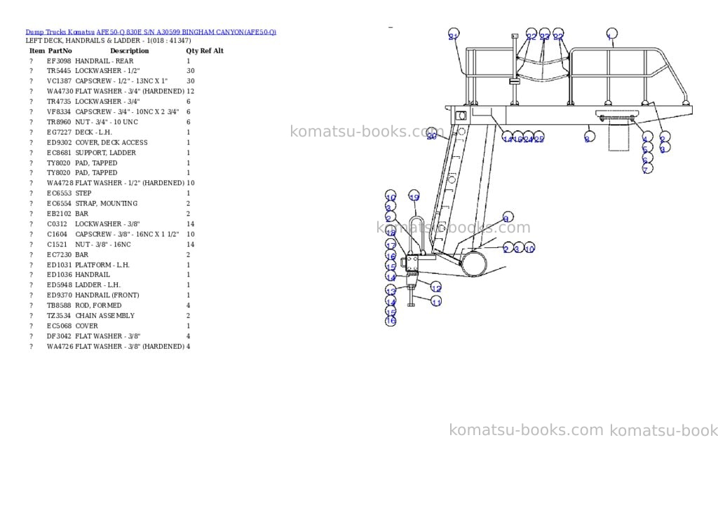 Komatsu afe50-q 830e s/n a30599 bingham canyon Parts catalog cover Page 9