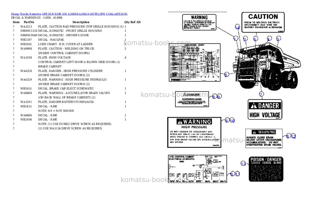 Komatsu afe50-r 830e s/n a30609-a30610 antelope coal Parts catalog cover Page 2 Komatsu afe50-r 830e s/n a30609-a30610 antelope coal Parts catalog cover Page 2