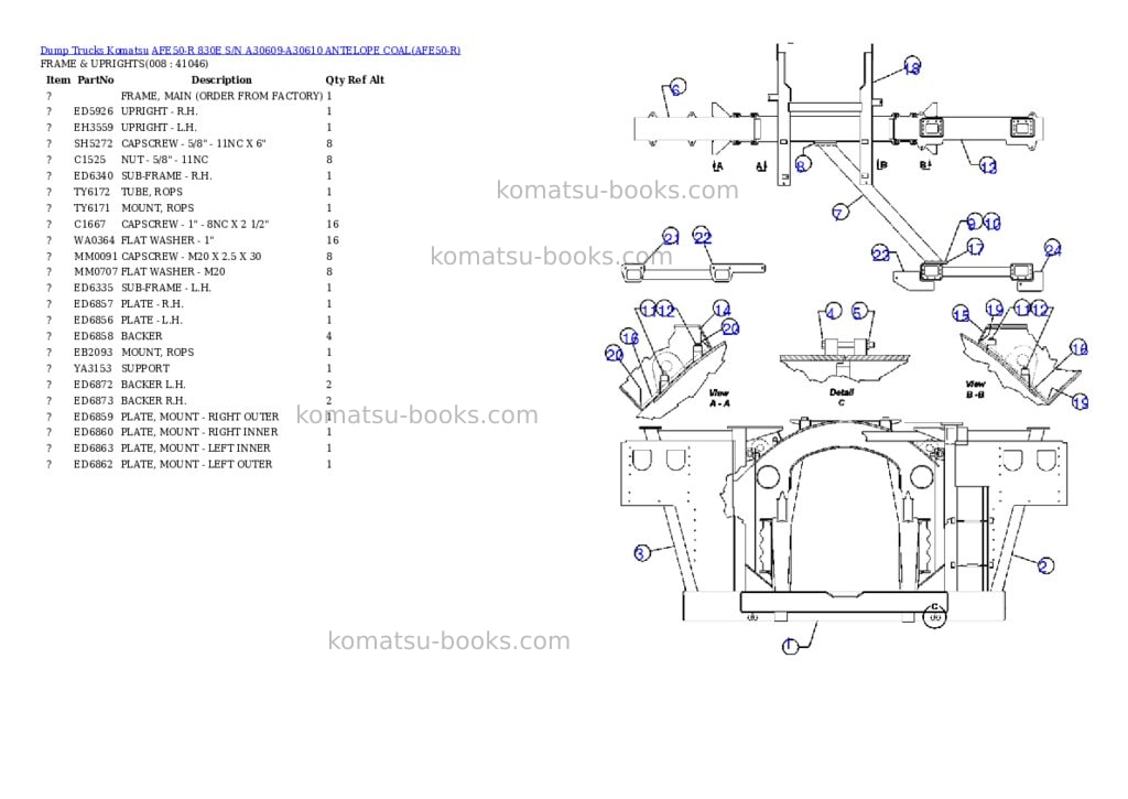 Komatsu afe50-r 830e s/n a30609-a30610 antelope coal Parts catalog cover Page 4 Komatsu afe50-r 830e s/n a30609-a30610 antelope coal Parts catalog cover Page 4