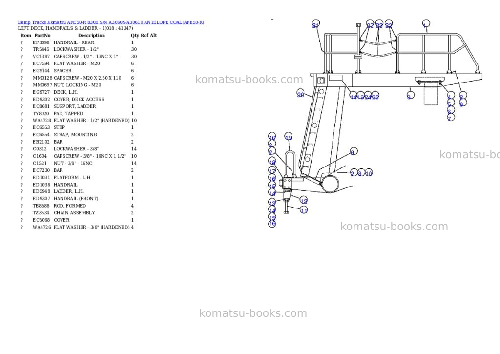 Komatsu afe50-r 830e s/n a30609-a30610 antelope coal Parts catalog cover Page 9 Komatsu afe50-r 830e s/n a30609-a30610 antelope coal Parts catalog cover Page 9