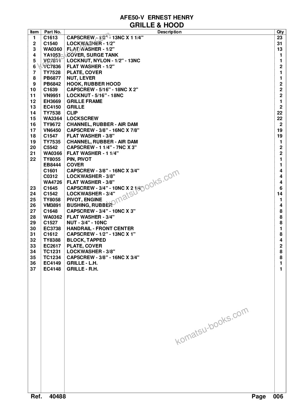 Komatsu afe50-v 830e s/n a30612-a30614 ernest henry Parts catalog cover Page 9