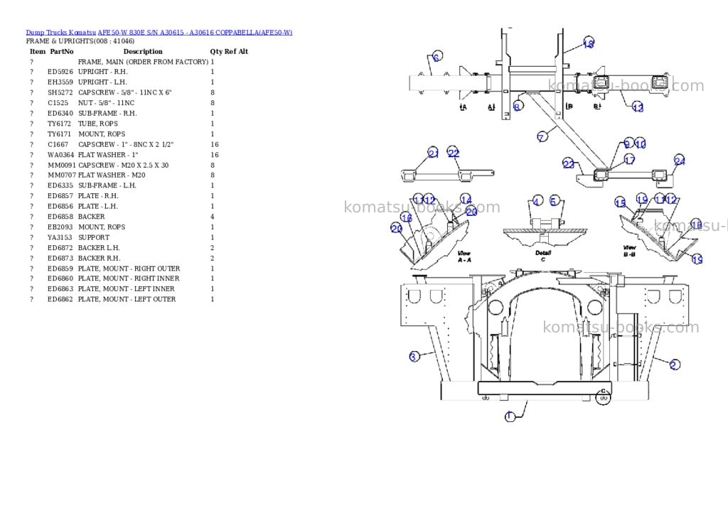 Komatsu afe50-w 830e s/n a30615 - a30616 coppabella Parts catalog cover Page 4