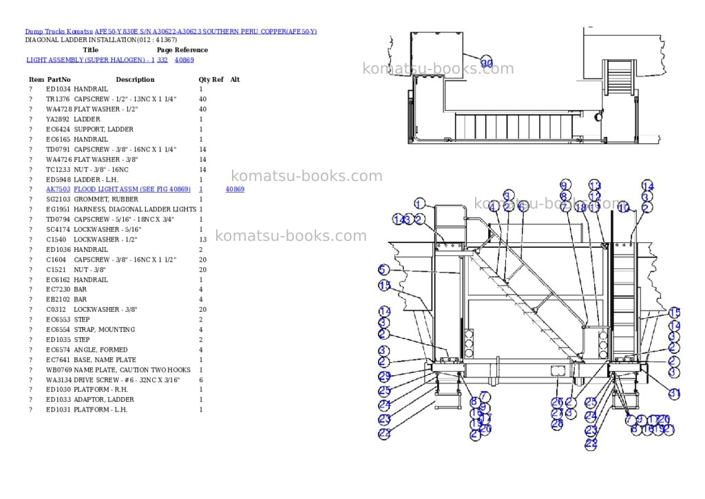 Komatsu afe50-y 830e s/n a30622-a30623 southern peru copper Parts catalog cover Page 6 Komatsu afe50-y 830e s/n a30622-a30623 southern peru copper Parts catalog cover Page 6
