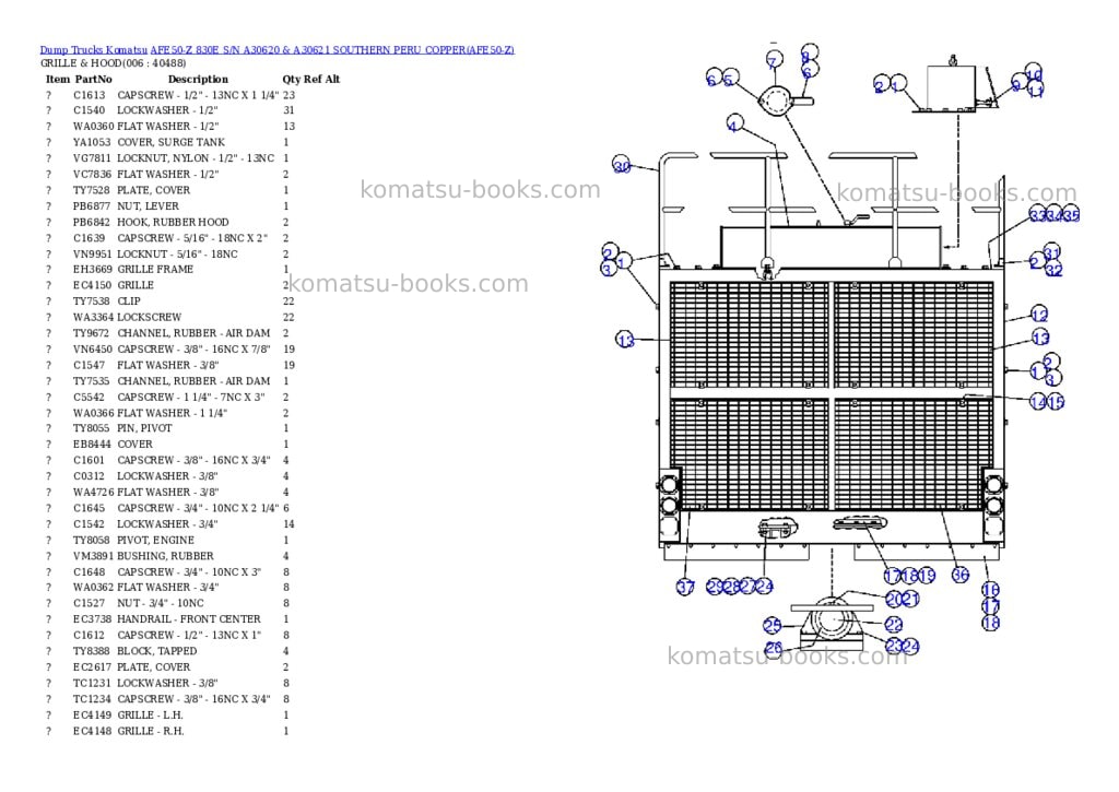 Komatsu afe50-z 830e s/n a30620 & a30621 southern peru copper Parts catalog cover Page 3 Komatsu afe50-z 830e s/n a30620 & a30621 southern peru copper Parts catalog cover Page 3