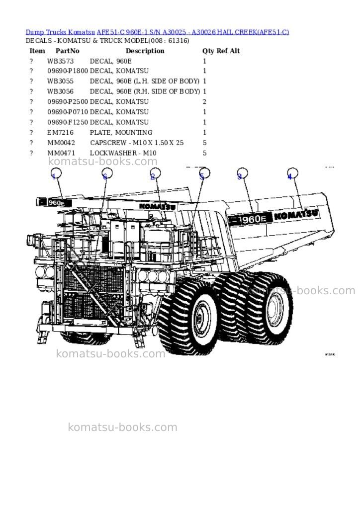 Komatsu afe51-c 960e-1 s/n a30025 - a30026 hail creek Parts catalog cover Page 4 Komatsu afe51-c 960e-1 s/n a30025 - a30026 hail creek Parts catalog cover Page 4