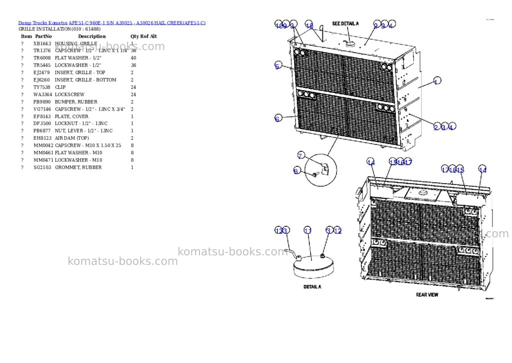 Komatsu afe51-c 960e-1 s/n a30025 - a30026 hail creek Parts catalog cover Page 5 Komatsu afe51-c 960e-1 s/n a30025 - a30026 hail creek Parts catalog cover Page 5