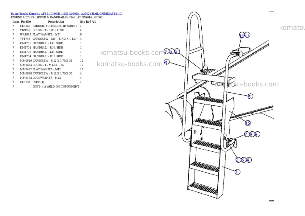Komatsu afe51-c 960e-1 s/n a30025 - a30026 hail creek Parts catalog cover Page 7 Komatsu afe51-c 960e-1 s/n a30025 - a30026 hail creek Parts catalog cover Page 7