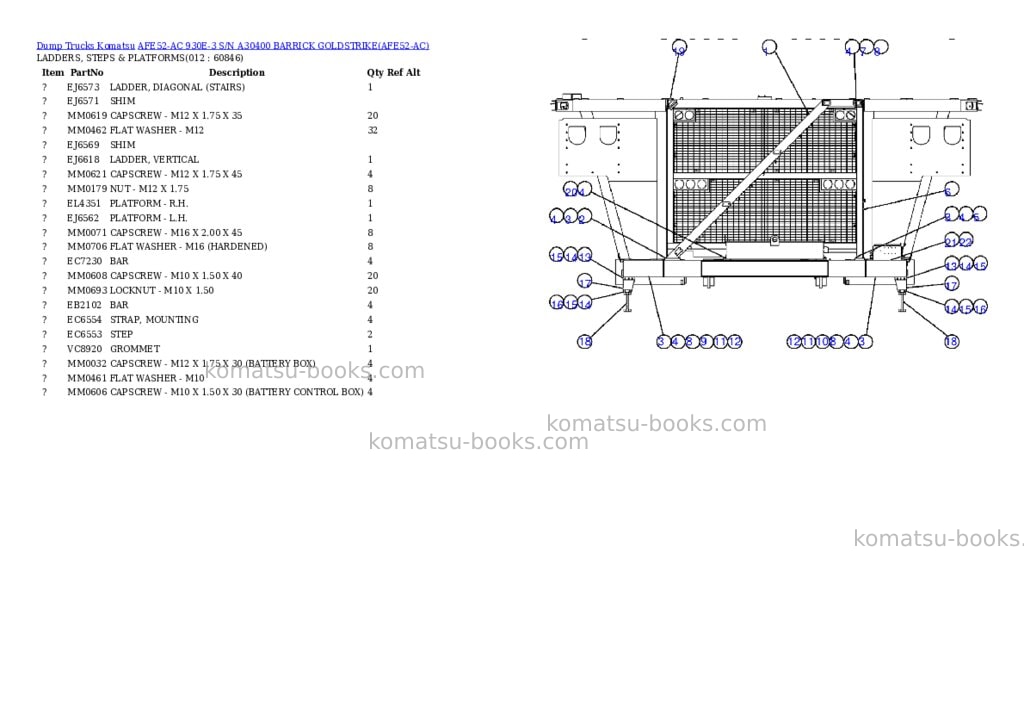 Komatsu afe52-ac 930e-3 s/n a30400 barrick goldstrike Parts catalog cover Page 6