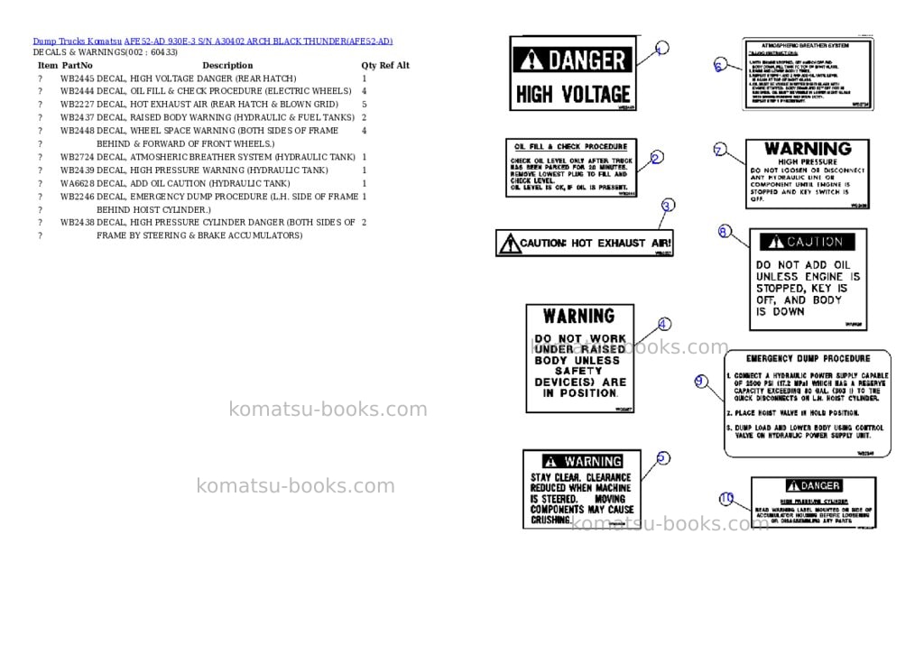 Komatsu afe52-ad 930e-3 s/n a30402 arch black thunder Parts catalog cover
