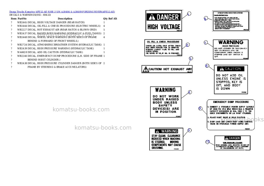 Komatsu afe52-ae 930e-3 s/n a30404 & a30409 fording river Parts catalog cover