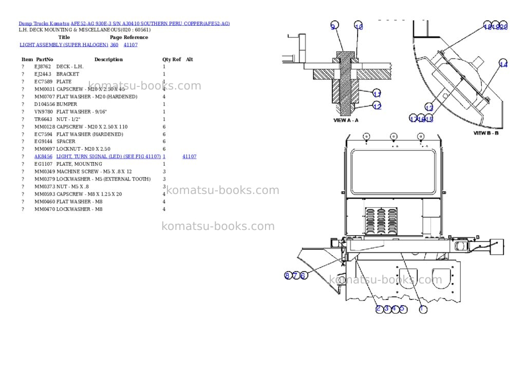 Komatsu afe52-ag 930e-3 s/n a30410 southern peru copper Parts catalog cover Page 10