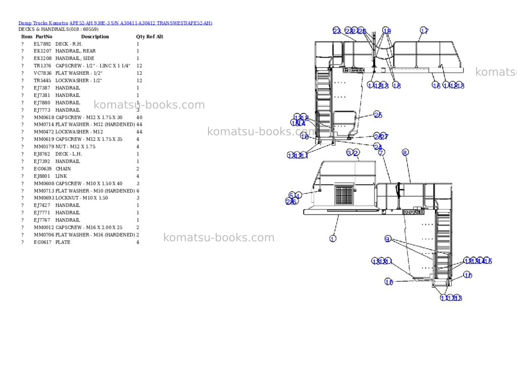 Komatsu afe52-ah 930e-3 s/n a30411-a30412 transwest Parts catalog cover