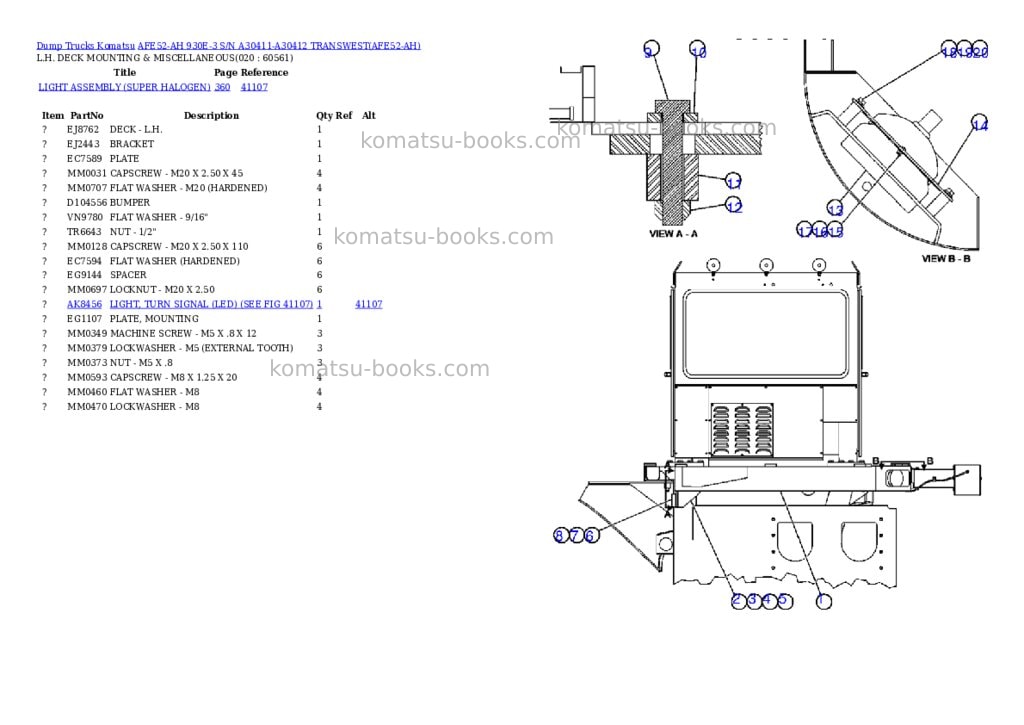 Komatsu afe52-ah 930e-3 s/n a30411-a30412 transwest Parts catalog cover Page 2