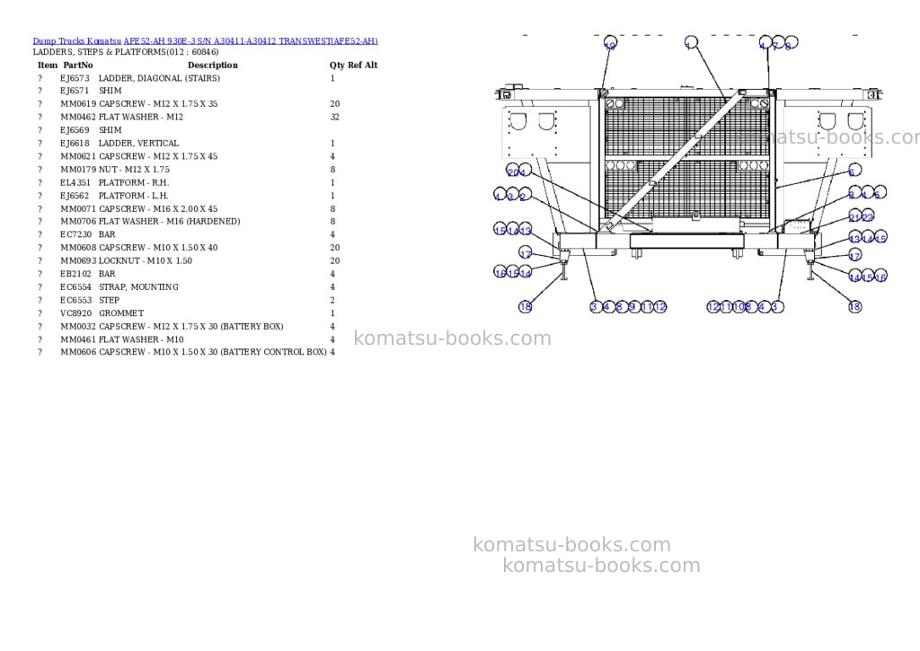 Komatsu afe52-ah 930e-3 s/n a30411-a30412 transwest Parts catalog cover Page 6