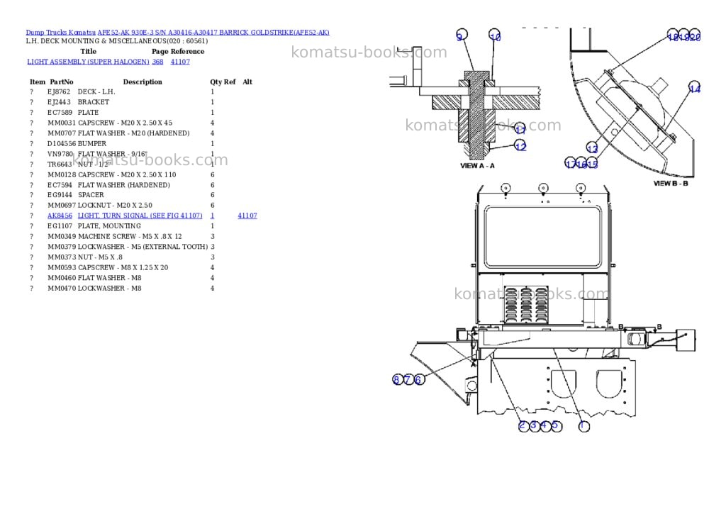 Komatsu afe52-ak 930e-3 s/n a30416-a30417 barrick goldstrike Parts catalog cover Page 10