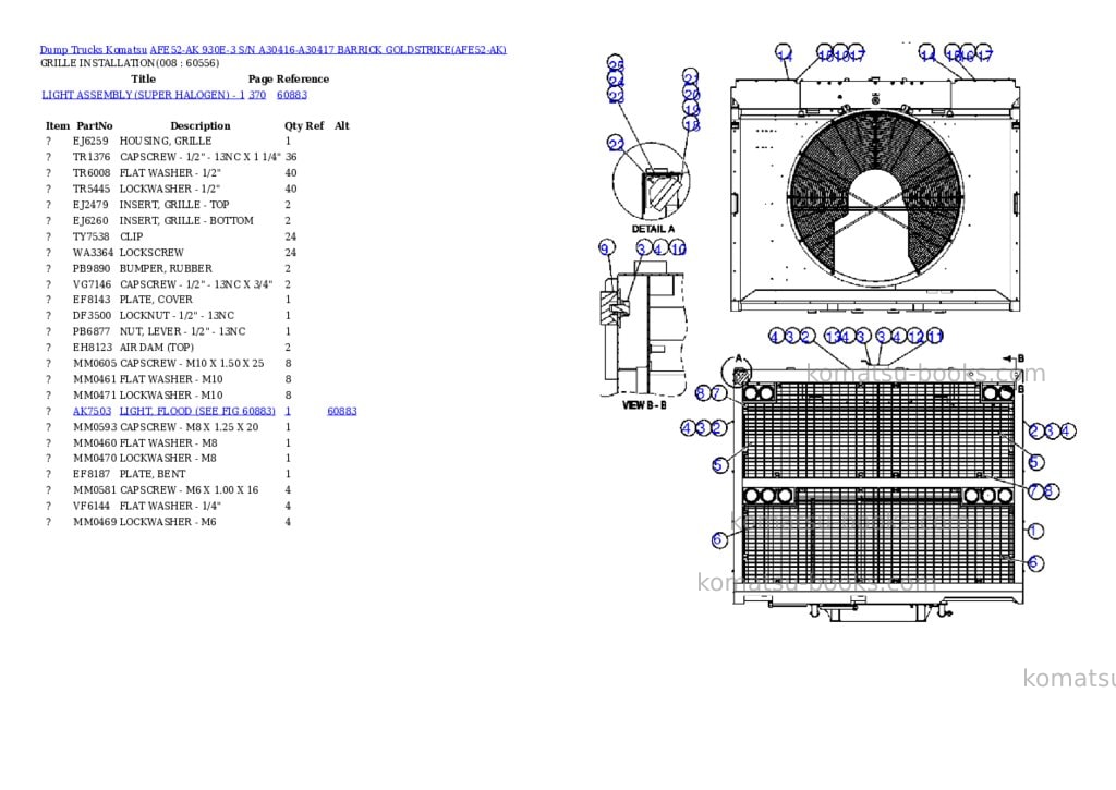 Komatsu afe52-ak 930e-3 s/n a30416-a30417 barrick goldstrike Parts catalog cover Page 4
