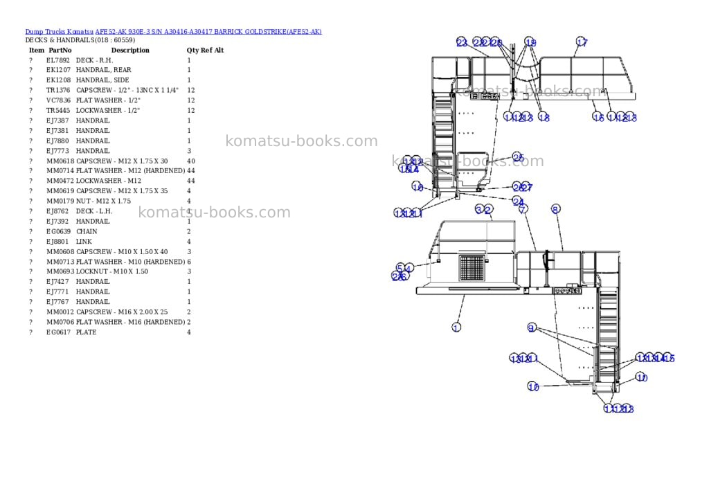 Komatsu afe52-ak 930e-3 s/n a30416-a30417 barrick goldstrike Parts catalog cover Page 9