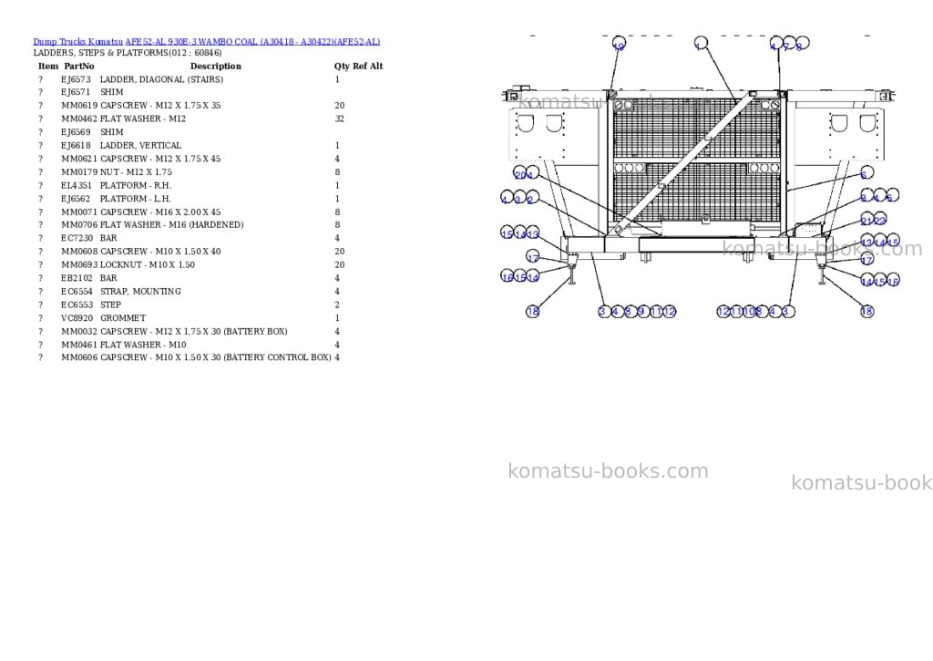 Komatsu afe52-al 930e-3 wambo coal a30418 - a30422 Parts catalog cover Page 6 Komatsu afe52-al 930e-3 wambo coal a30418 - a30422 Parts catalog cover Page 6