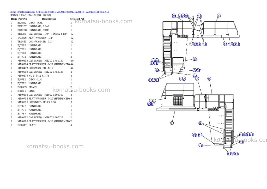 Komatsu afe52-al 930e-3 wambo coal a30418 - a30422 Parts catalog cover Page 9 Komatsu afe52-al 930e-3 wambo coal a30418 - a30422 Parts catalog cover Page 9