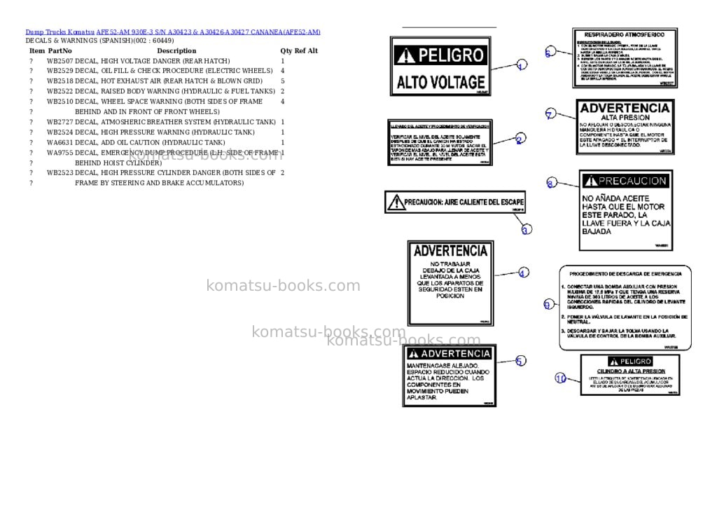 Komatsu afe52-am 930e-3 s/n a30423 & a30426-a30427 cananea Parts catalog cover