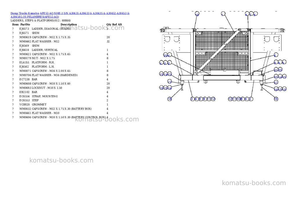Komatsu afe52-aq 930e-3 s/n a30431-a30433 & a30435 & a30452-a30453 & a30458 los pelambres Parts catalog cover Page 6