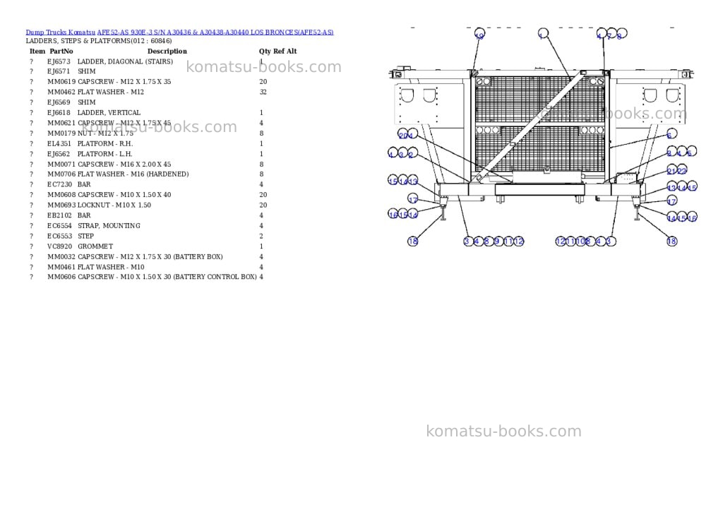 Komatsu afe52-as 930e-3 s/n a30436 & a30438-a30440 los bronces Parts catalog cover Page 6