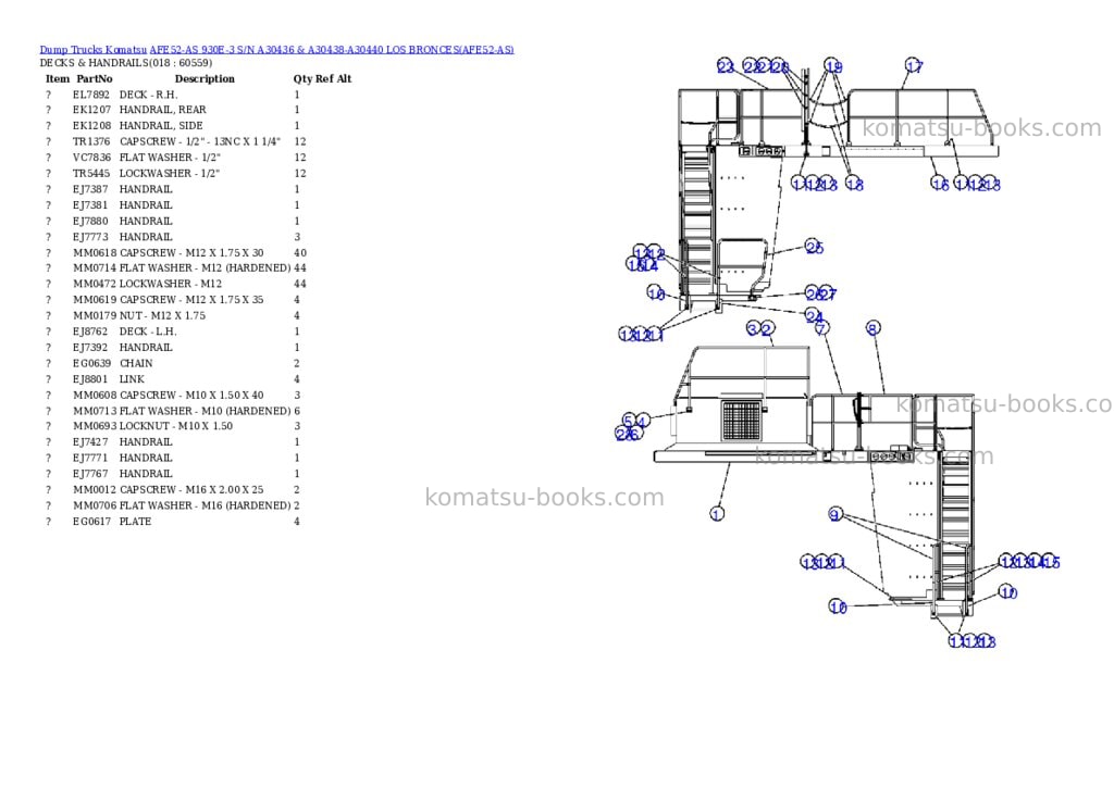 Komatsu afe52-as 930e-3 s/n a30436 & a30438-a30440 los bronces Parts catalog cover Page 9