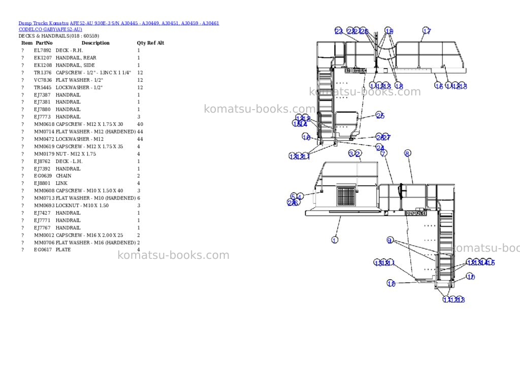 Komatsu afe52-au 930e-3 s/n a30445 - a30449, a30451, a30459 - a30461 codelco gaby Parts catalog cover Page 7
