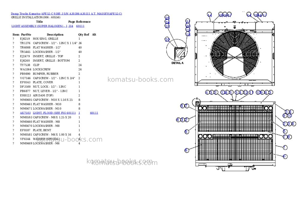 Komatsu afe52-c 930e-3 s/n a30306-a30311 a.t. massey Parts catalog cover Page 3