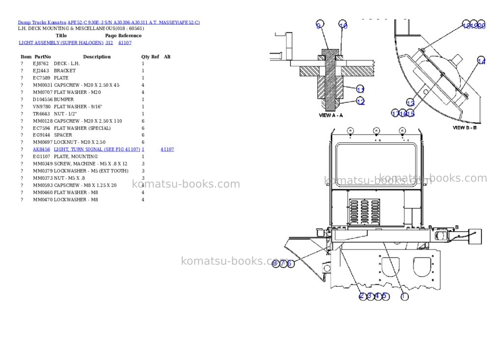 Komatsu afe52-c 930e-3 s/n a30306-a30311 a.t. massey Parts catalog cover Page 9