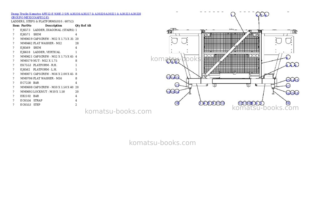 Komatsu afe52-e 930e-3 s/n a30316-a30317 & a30320-a30321 & a30323-a30328 groupo mexico Parts catalog cover Page 5 Komatsu afe52-e 930e-3 s/n a30316-a30317 & a30320-a30321 & a30323-a30328 groupo mexico Parts catalog cover Page 5