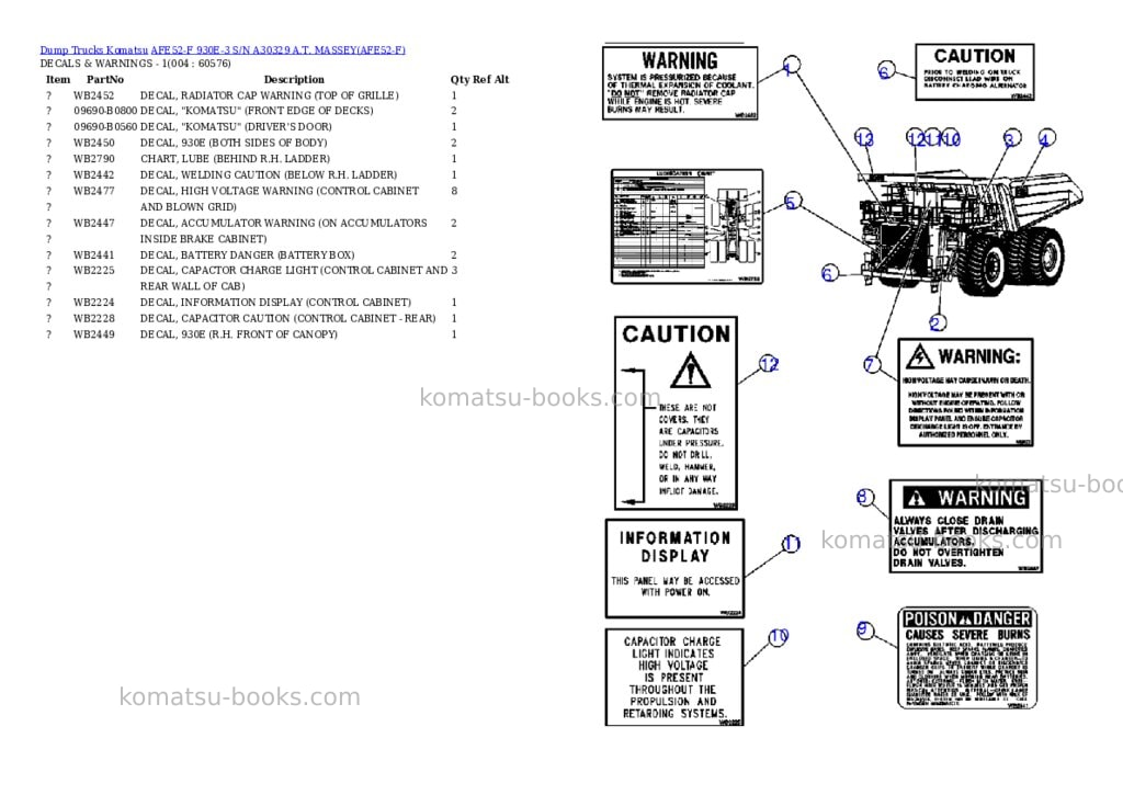 Komatsu afe52-f 930e-3 s/n a30329 a.t. massey Parts catalog cover Page 2 Komatsu afe52-f 930e-3 s/n a30329 a.t. massey Parts catalog cover Page 2