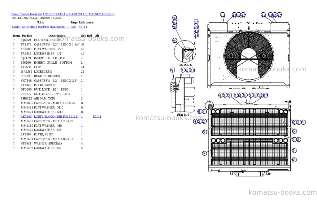 Komatsu afe52-f 930e-3 s/n a30329 a.t. massey Parts catalog cover Page 3 Komatsu afe52-f 930e-3 s/n a30329 a.t. massey Parts catalog cover Page 3