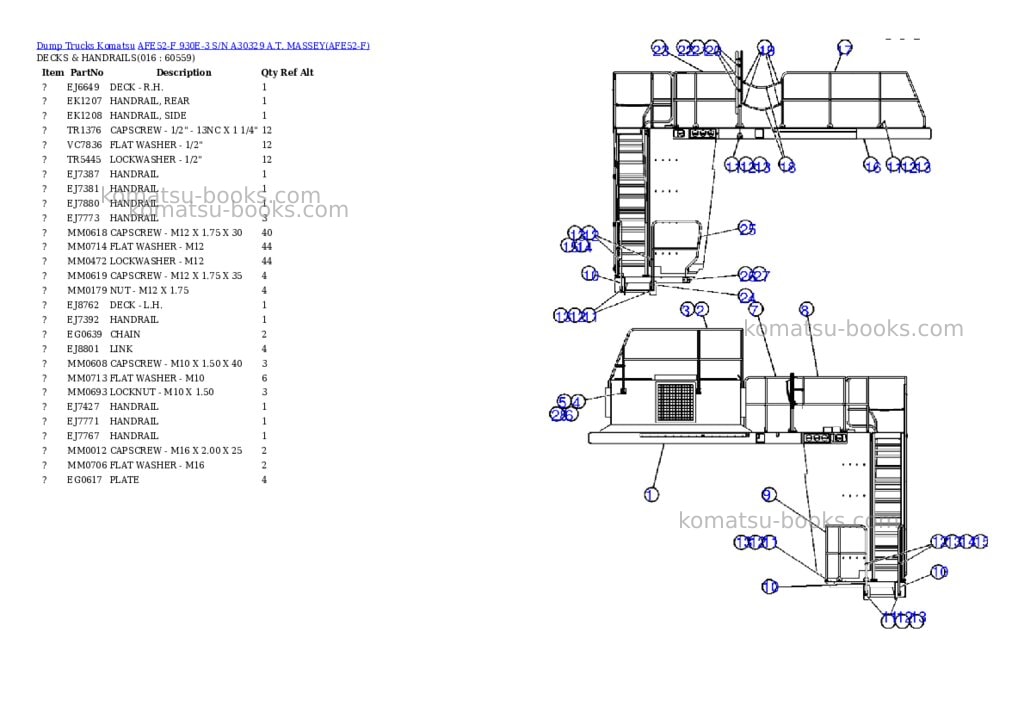 Komatsu afe52-f 930e-3 s/n a30329 a.t. massey Parts catalog cover Page 8 Komatsu afe52-f 930e-3 s/n a30329 a.t. massey Parts catalog cover Page 8